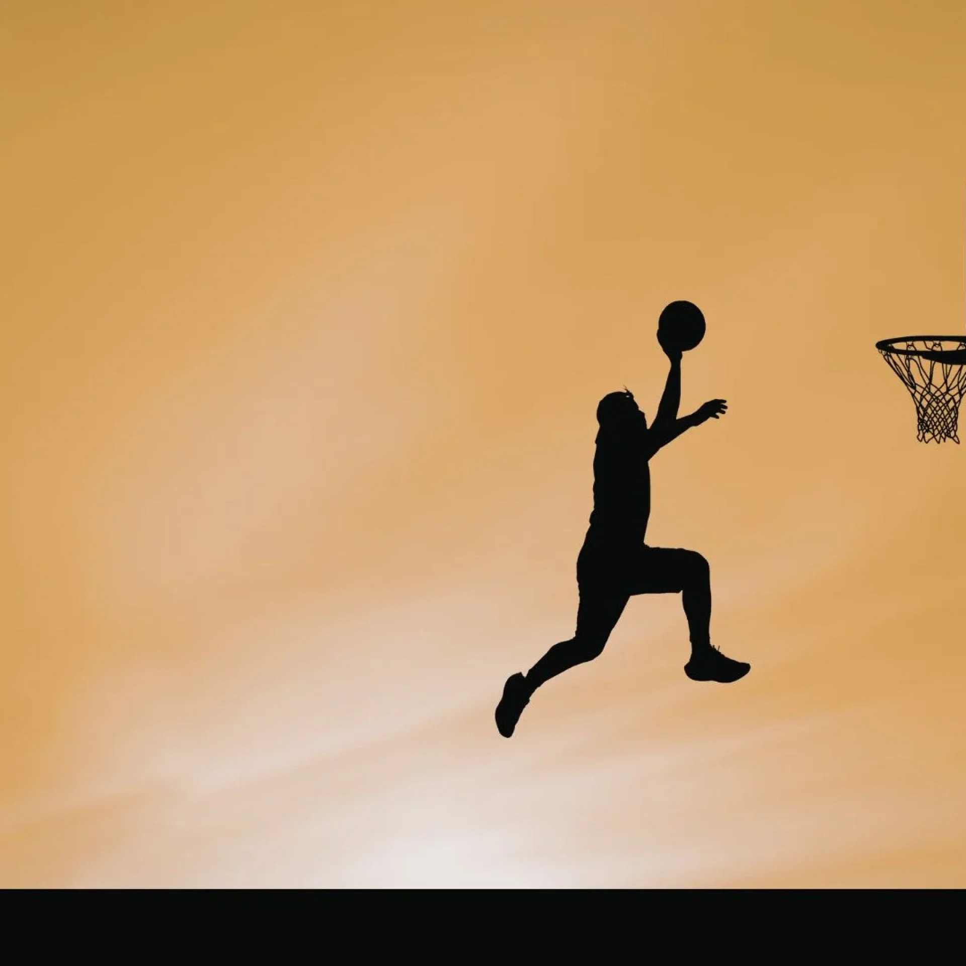 Silhouette of a woman jumping toward a basketball hoop at sunset symbolizing leadership readiness and career advancement