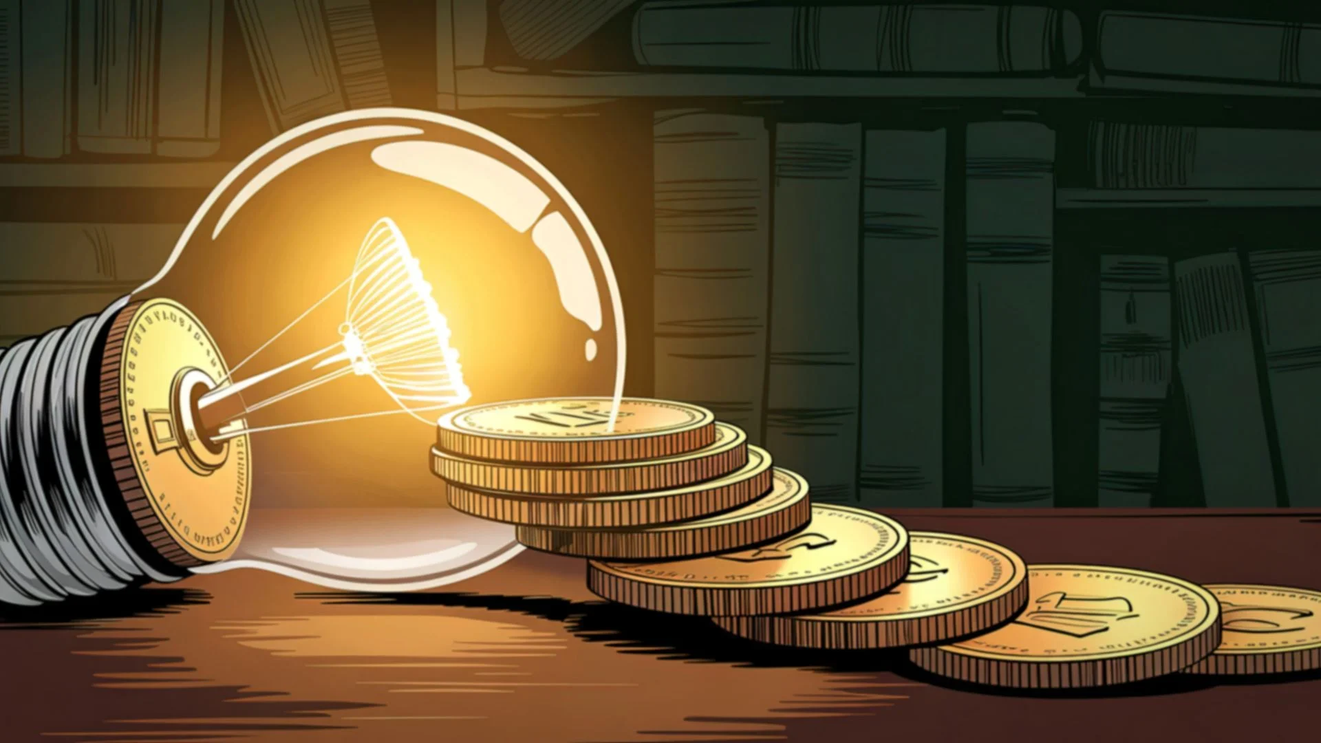 Financial intelligence concept showing coins emerging from a light bulb symbolizing women leadership finance and money management strategy