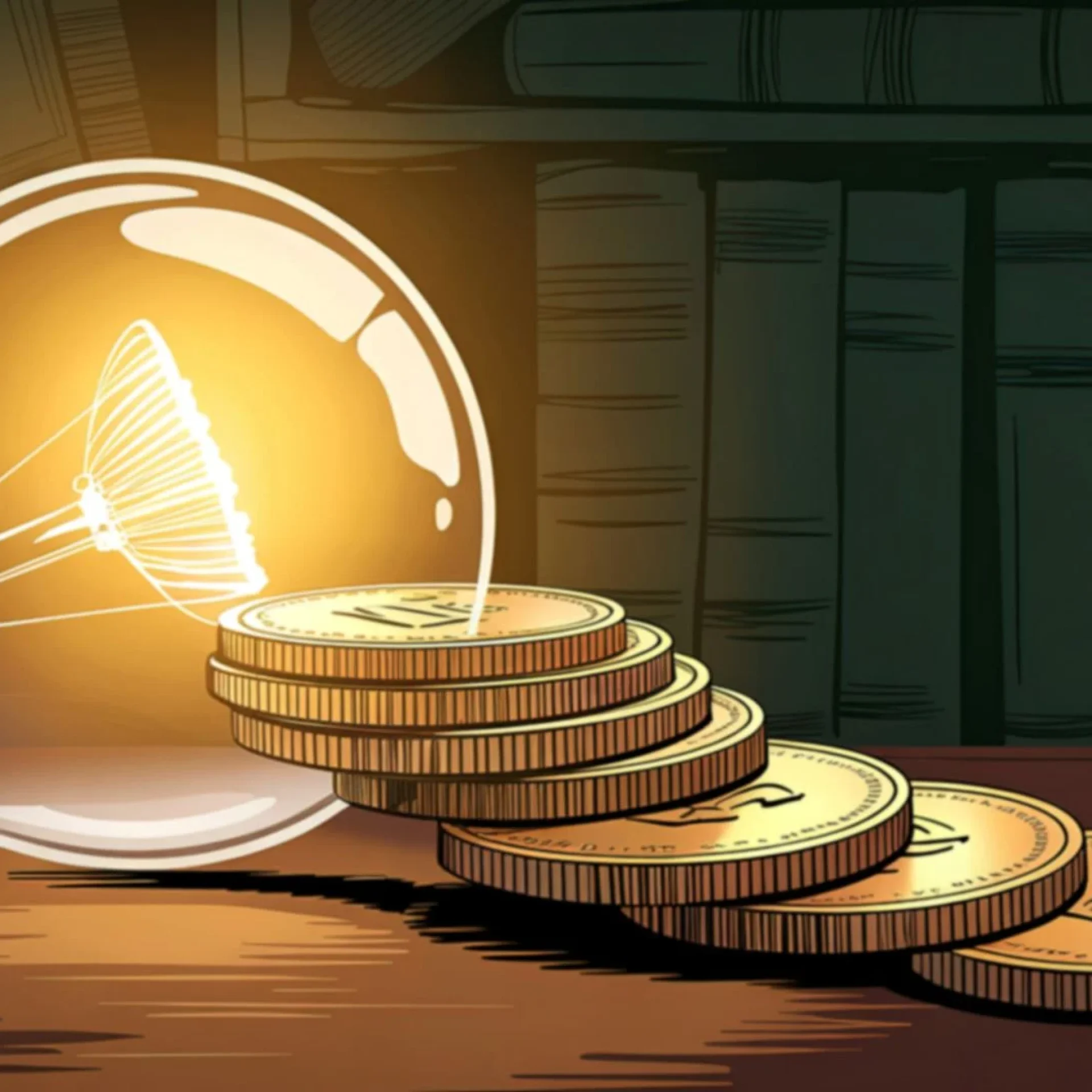 Financial intelligence concept showing coins emerging from a light bulb symbolizing women leadership finance and money management strategy